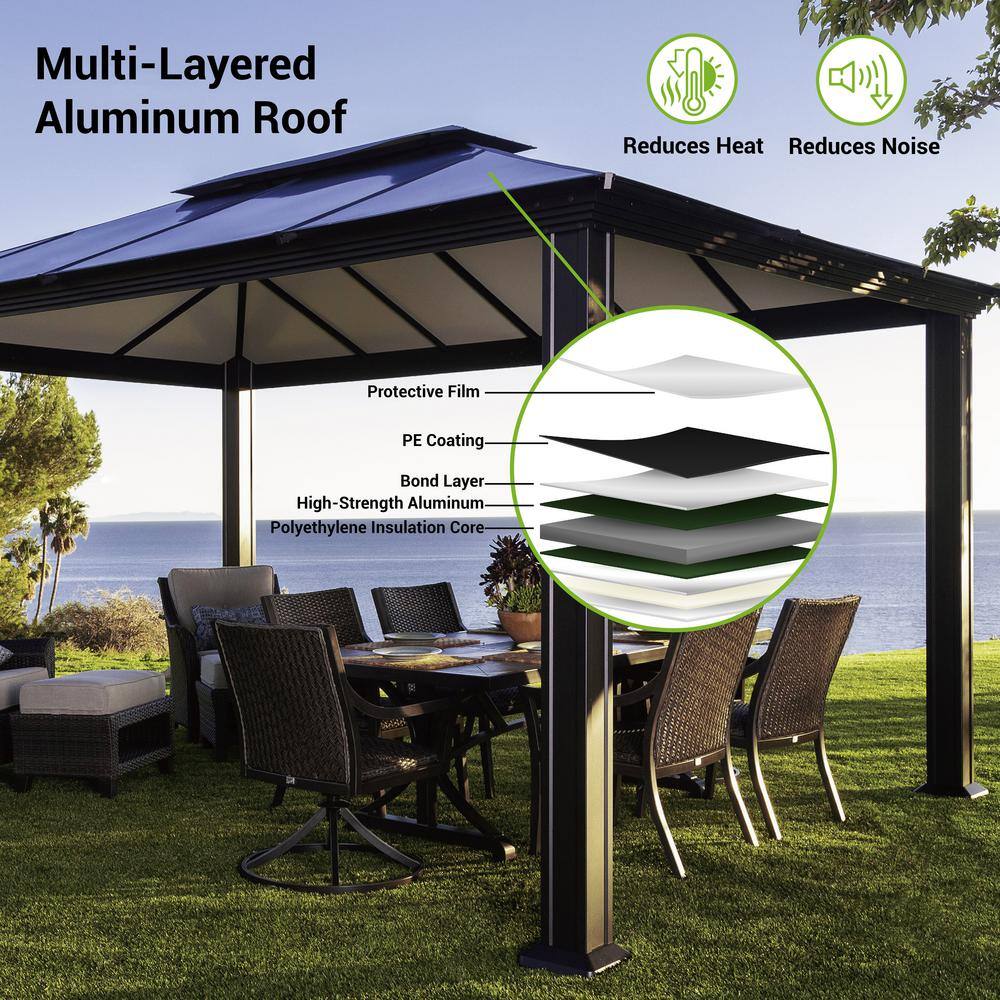 Paragon Outdoor Santa Monica 10 ft. x 12 ft. Black Hard Top Gazebo