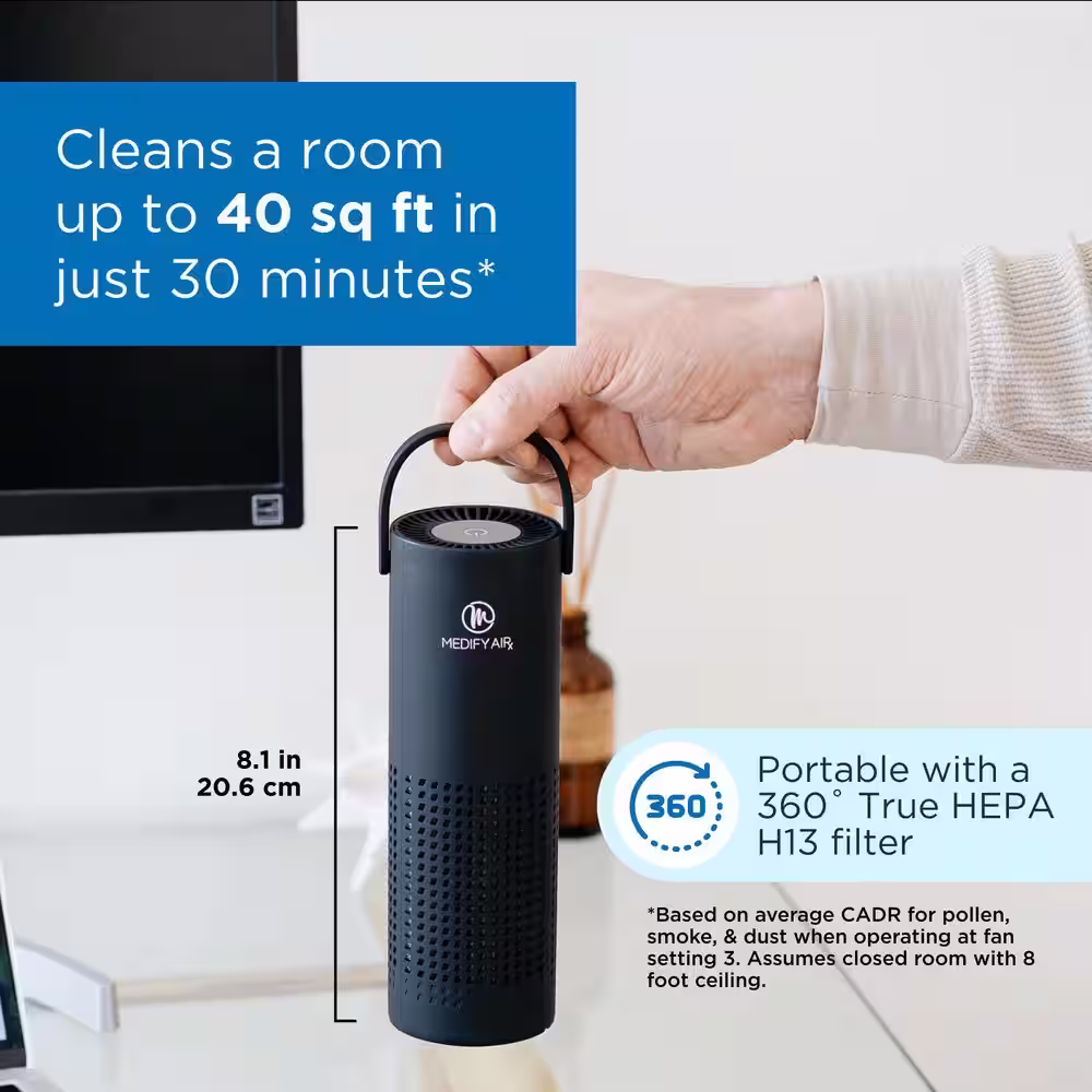 MEDIFY AIR Portable Air Purifier with True HEPA H13 Filter 40 sq. ft. Coverage Black (1-Pack)