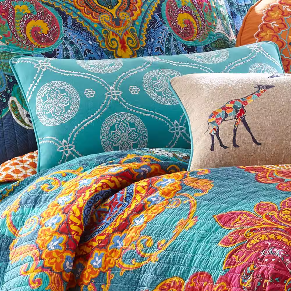 LEVTEX HOME Mackenzie Teal Embroidered Pillow
