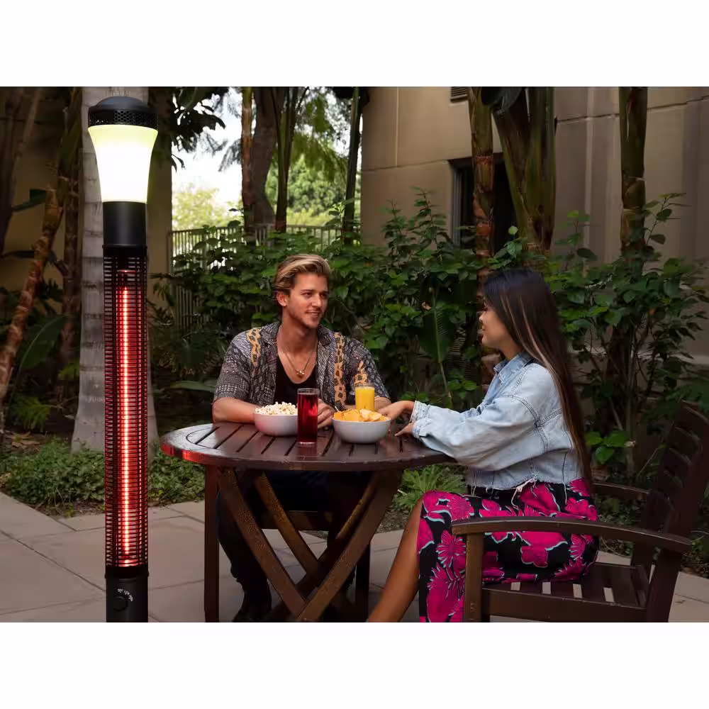 None 1500-Watt Outdoor Electric Infrared Tower Heater Black with Bluetooth Speaker, Broadcast and RGB LED Lighting