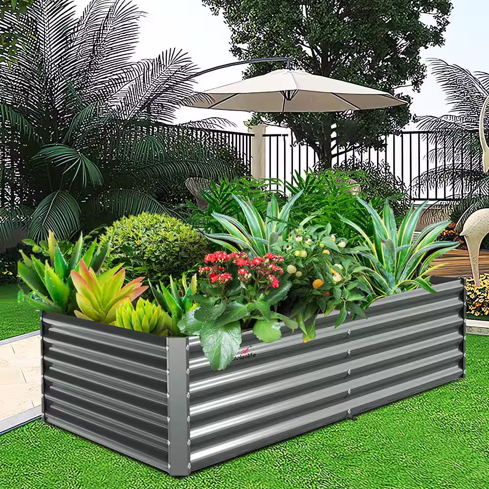 None 8 ft. x 4 ft. x 1.5 ft. Gray Metal Rectangle Above Ground Modular Planter Boxes