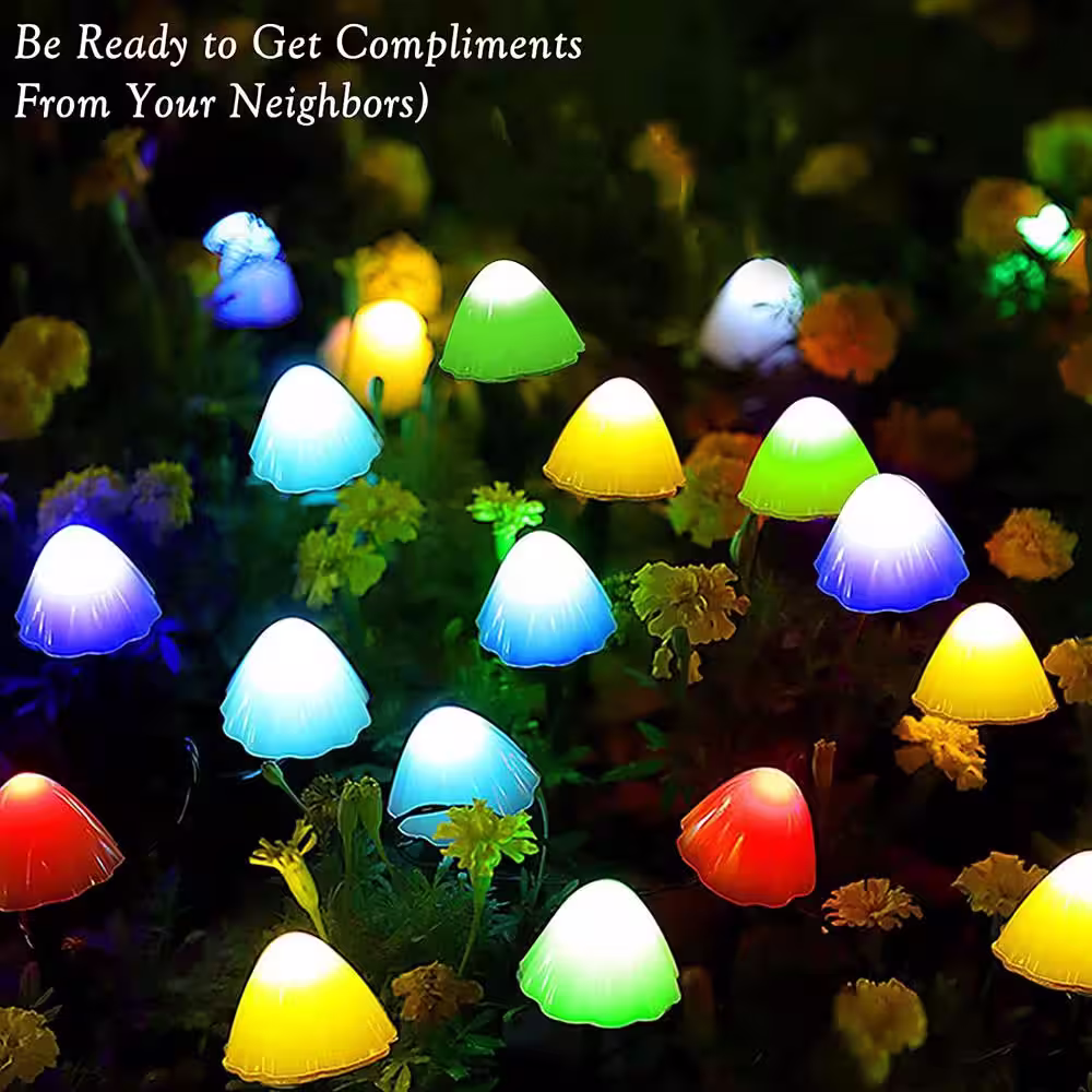 SOWAZ 20 LED 20 ft. Outdoor Solar Integrated LED Bulb String Light with Multi-Color Mushroom Shape Waterproof Garden Decor