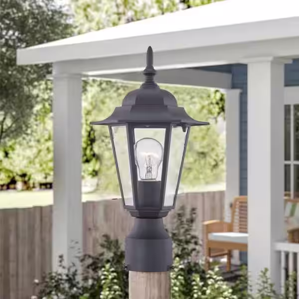 Hukoro Martin 1-Light Matte Black Outdoor Post Light Kits Lantern with Clear Glass