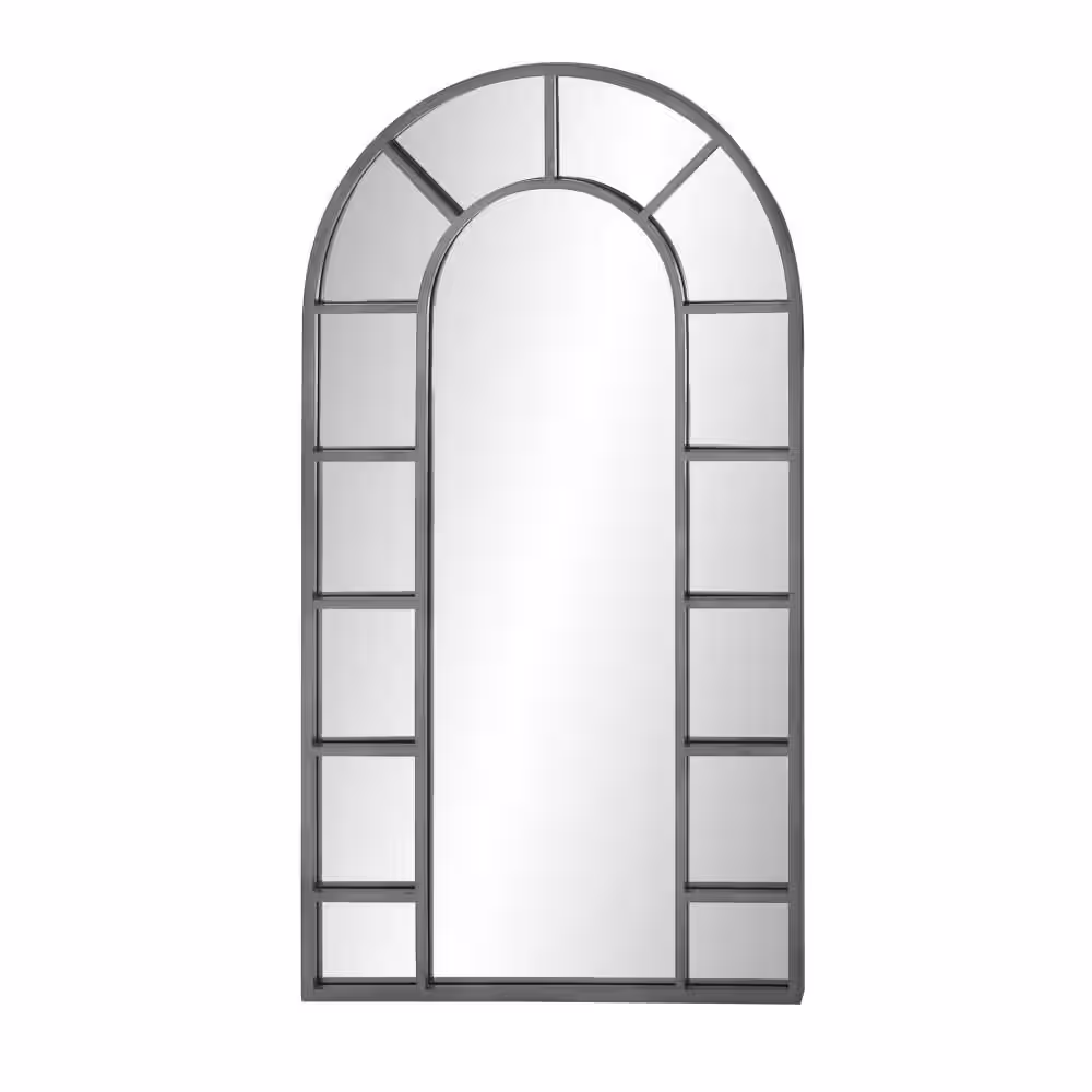 Litton Lane 60 in. x 32 in. Window Pane Inspired Arched Framed Black Wall Mirror with Arched Top