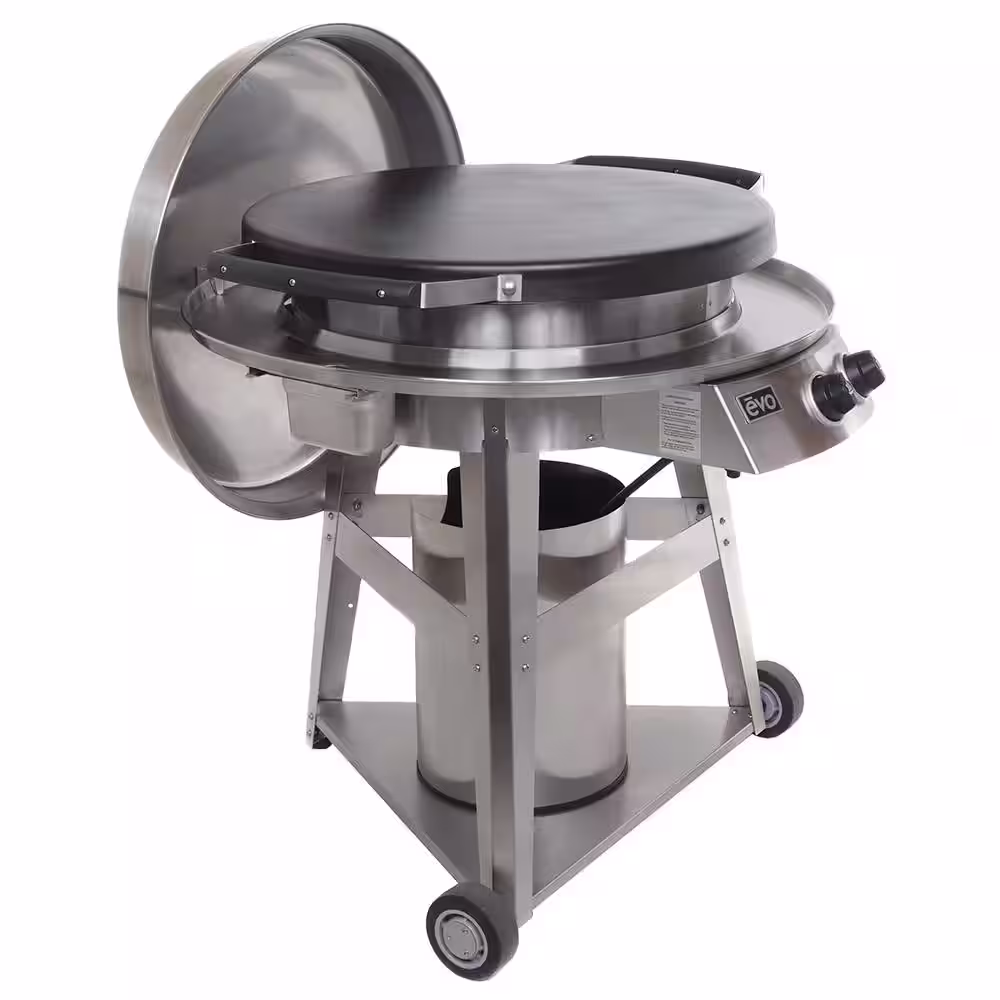 Evo Professional Wheeled Cart 2-Burner Propane Gas Grill in Stainless Steel with Flattop