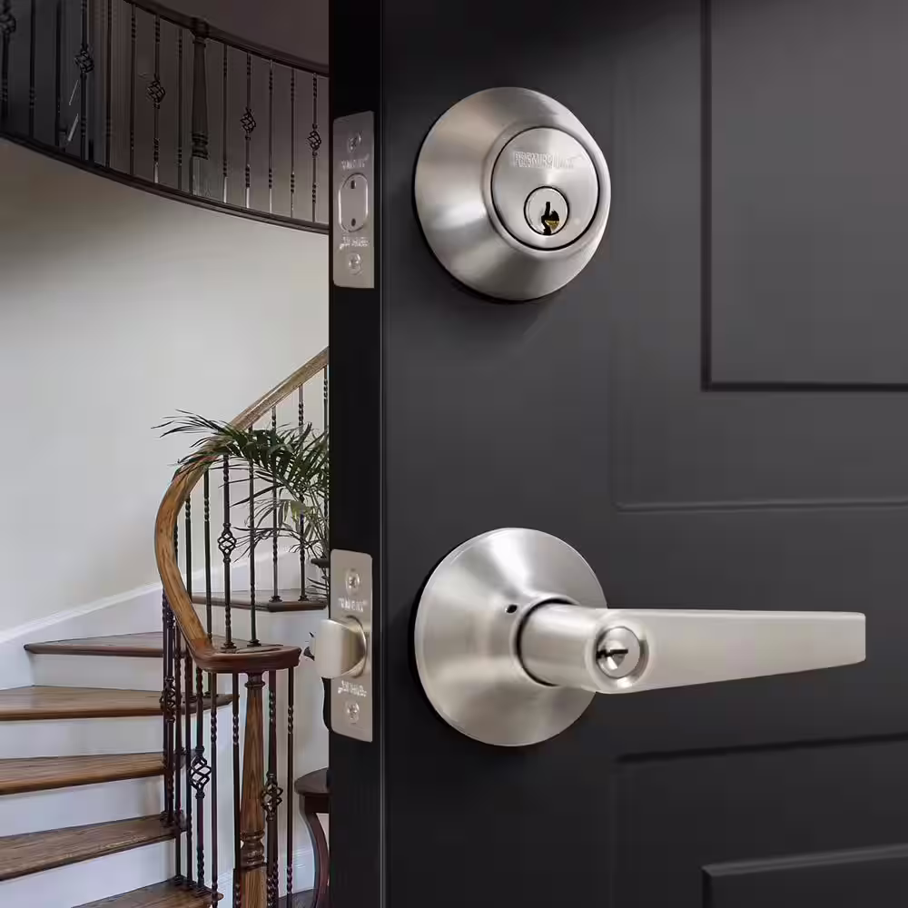 Premier Lock Stainless Steel Entry Door Handle Combo Lock Set with Deadbolt and 8 KW1 Keys Total (2-Pack, Keyed Alike)