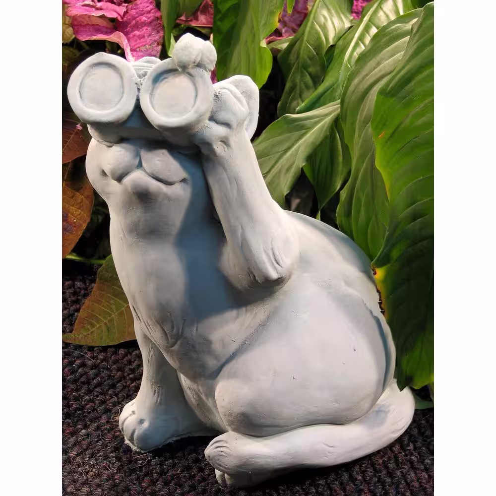 None Cast Stone Birdwatching Cat Garden Statue, Antique Gray