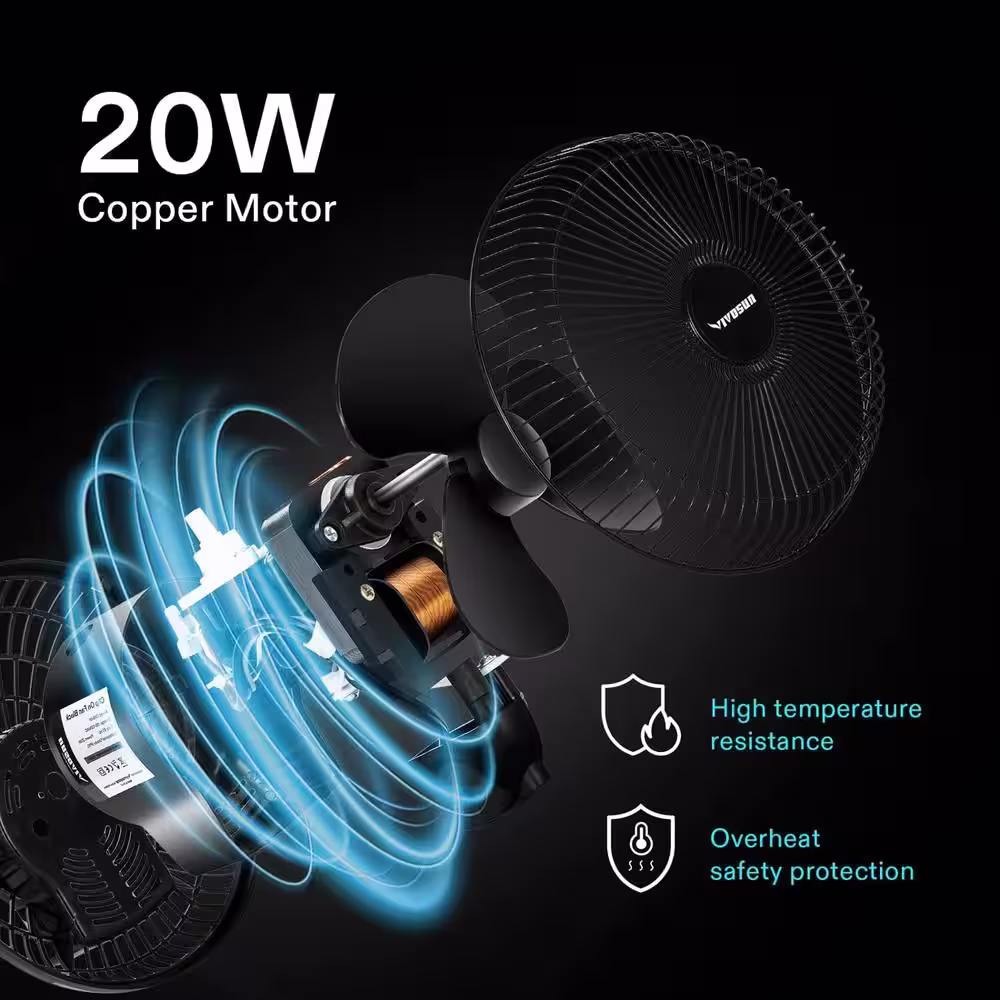 VIVOSUN AeroWave Portable 6 in. 2-Speed Clip Fan in Black with Auto Oscillating for grow tents (2-Pack)