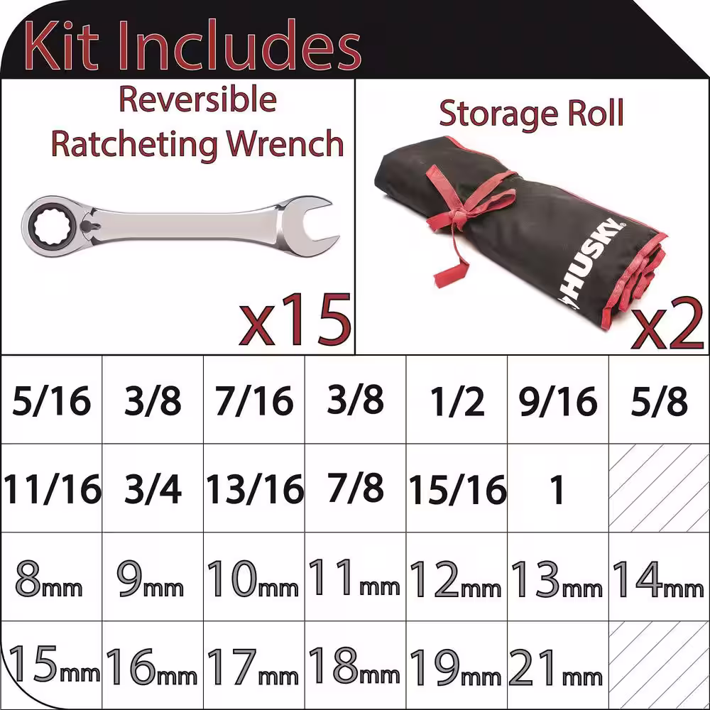 Husky Master Metric and SAE Reversible Ratcheting Wrench Set (25-Piece)
