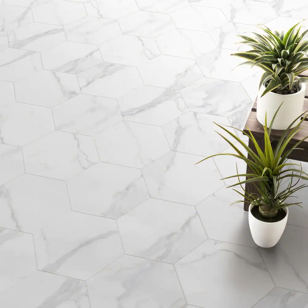 None Toscana Carrara 9 in. x 10 in. Hexagon Matte Glazed Porcelain Floor and Wall Tile (9.08 sq. ft./Case)