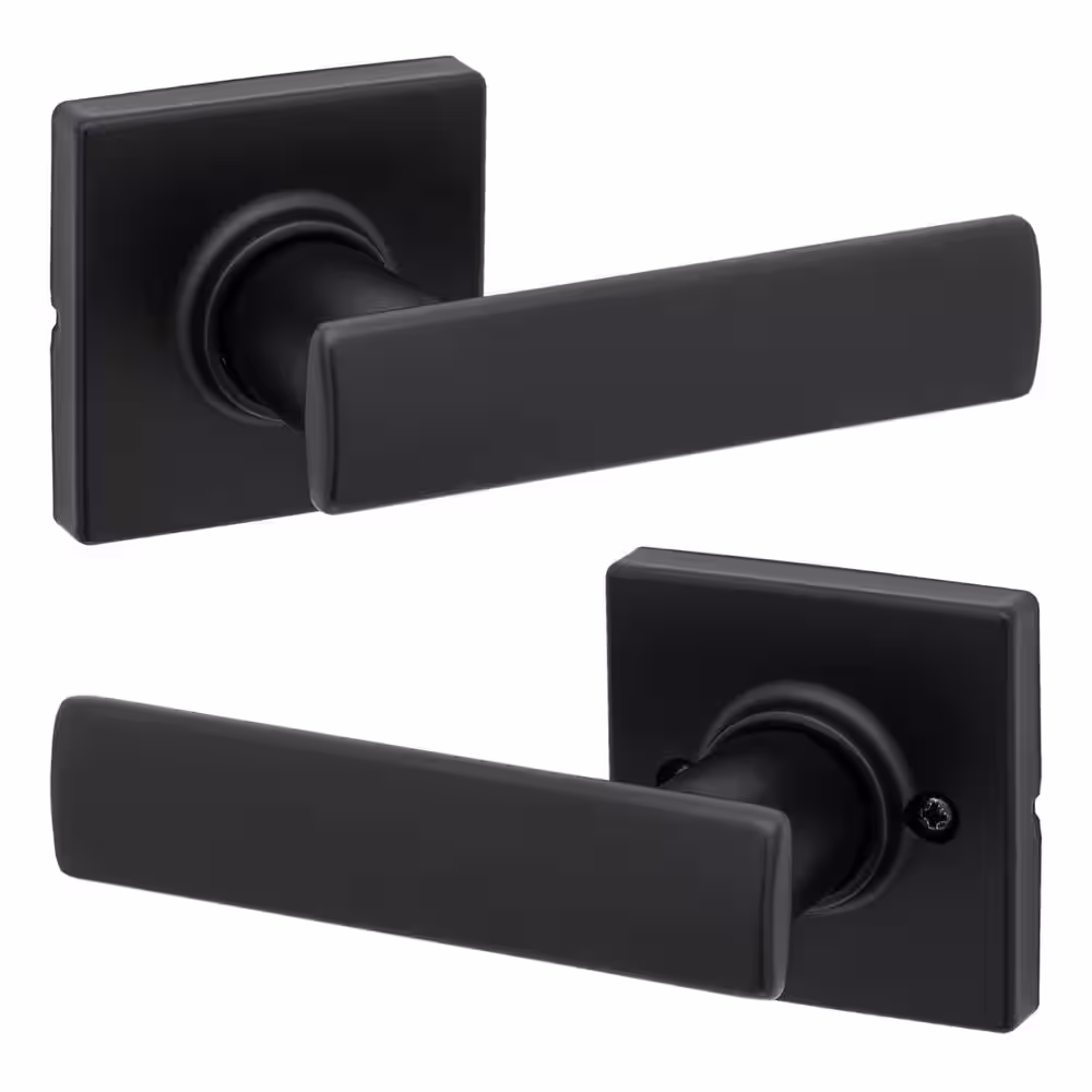 Kwikset Breton Square Matte Black Hall/Closet Door Lever Featuring Microban