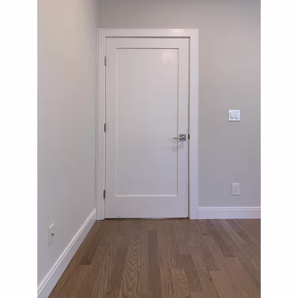 None 34 In. x 80 In.Right-Handed Solid Core Primed White Composite Single Pre-hung Interior Door Satin Nickel Hinges
