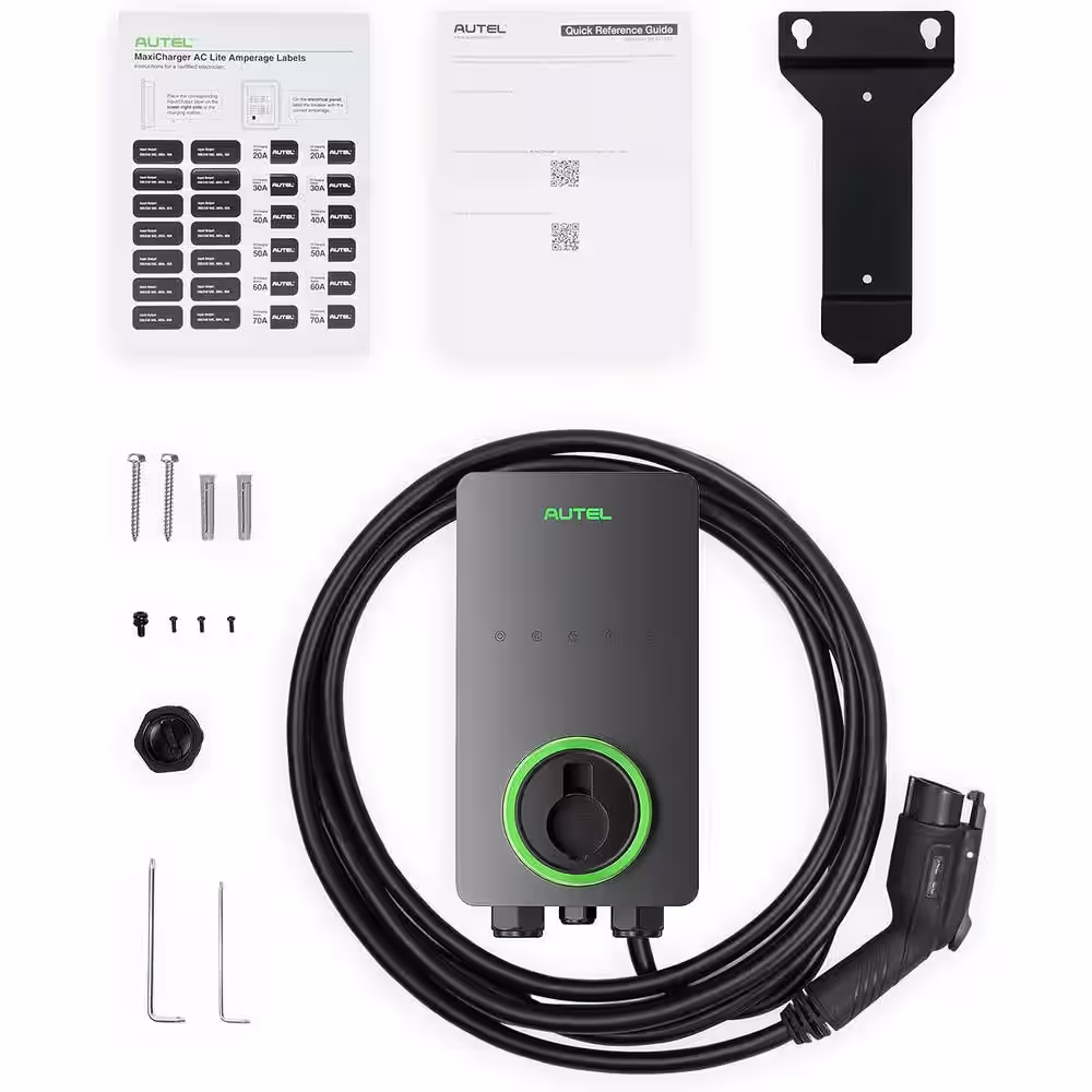 Autel EV Charger Level 2, 50 Amp, J1772 Wi-Fi and Bluetooth Enabled 25 ft. Cable, Hardwired, Black