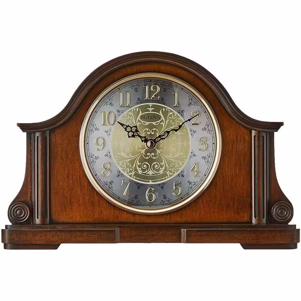Bulova B1975 Chadbourne Desk Clock with Solid Wood and Walnut Finish