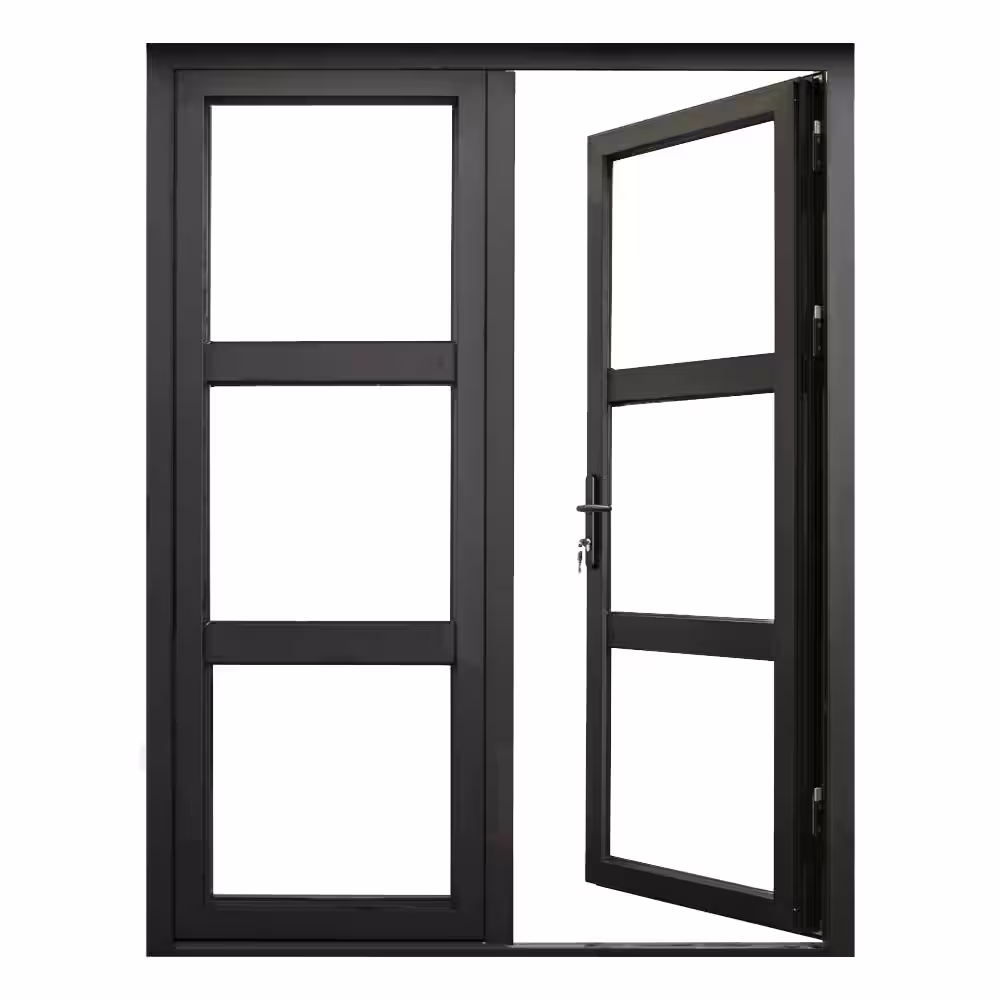 TEZA DOORS Teza French Doors 73.5 in. x 80 in. Matte Black Aluminum French Door 3 Lite Right Hand Inswing