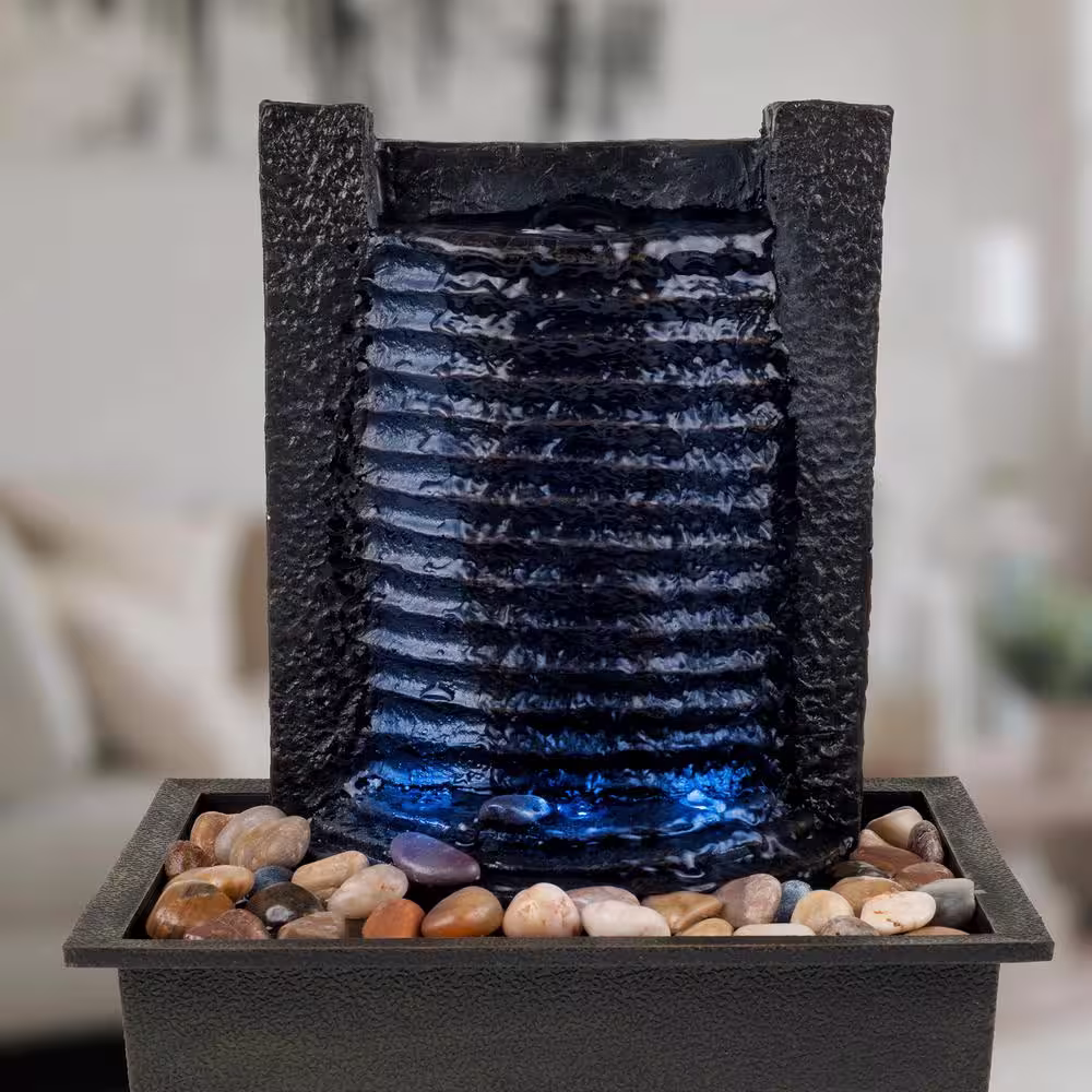 Pure Garden Indoor Tabletop Stone Wall Water Fountain with LED Lights