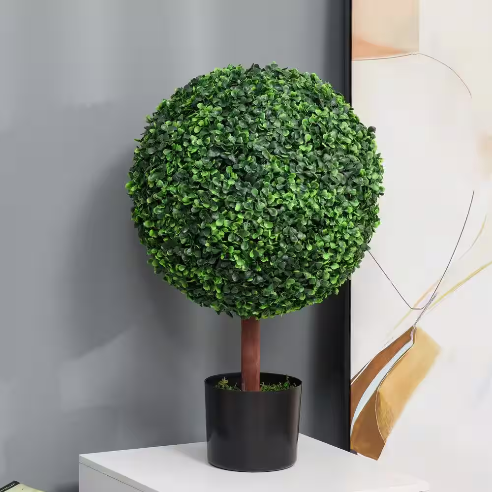Outsunny 23.5 in., Green Artificial Boxwood Topiary Ball Tree