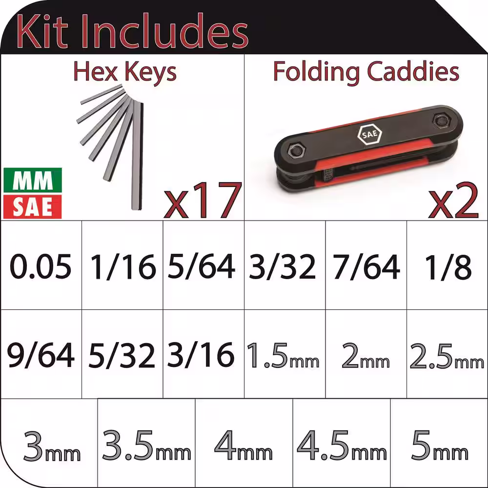Husky Mini Folding Hex Key Set (9-Piece SAE, 8-Piece MM)