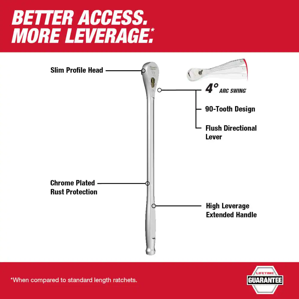 Milwaukee 1/2 in. Drive 90-Tooth 18 in. Extended Ratchet