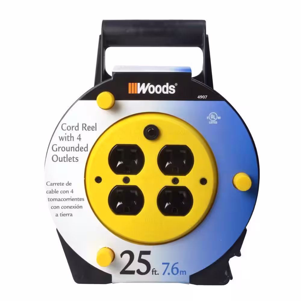 Woods 25 ft. 16/3 Multi-Outlet (4) Portable Extension Cord Reel Power Station