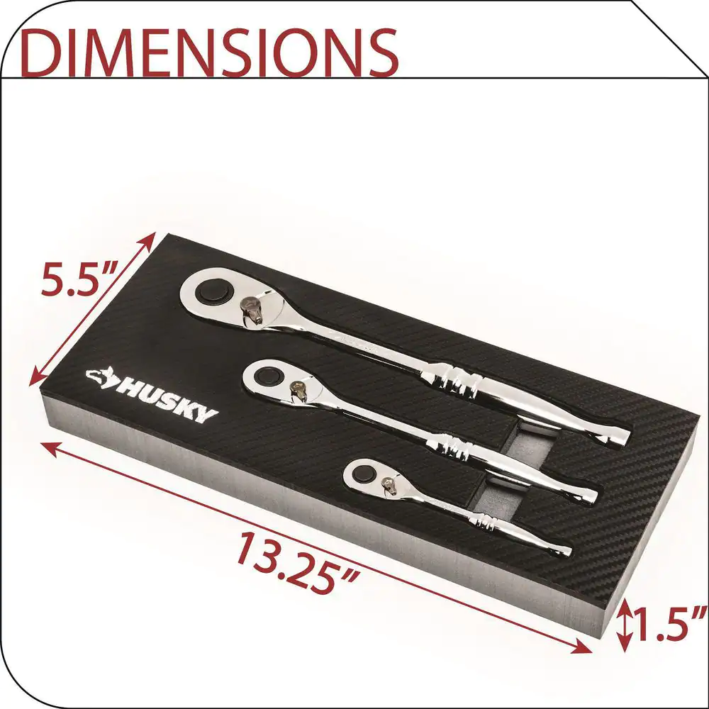 Husky 1/4 in., 3/8 in. and 1/2 in. 72-Tooth Ratchet Set in EVA (3-Piece)