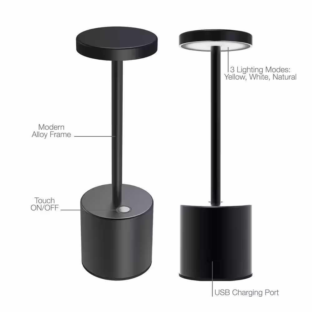 Tzumi 10.25 in. Black Table Lamp Aura LED Wireless Brilliance