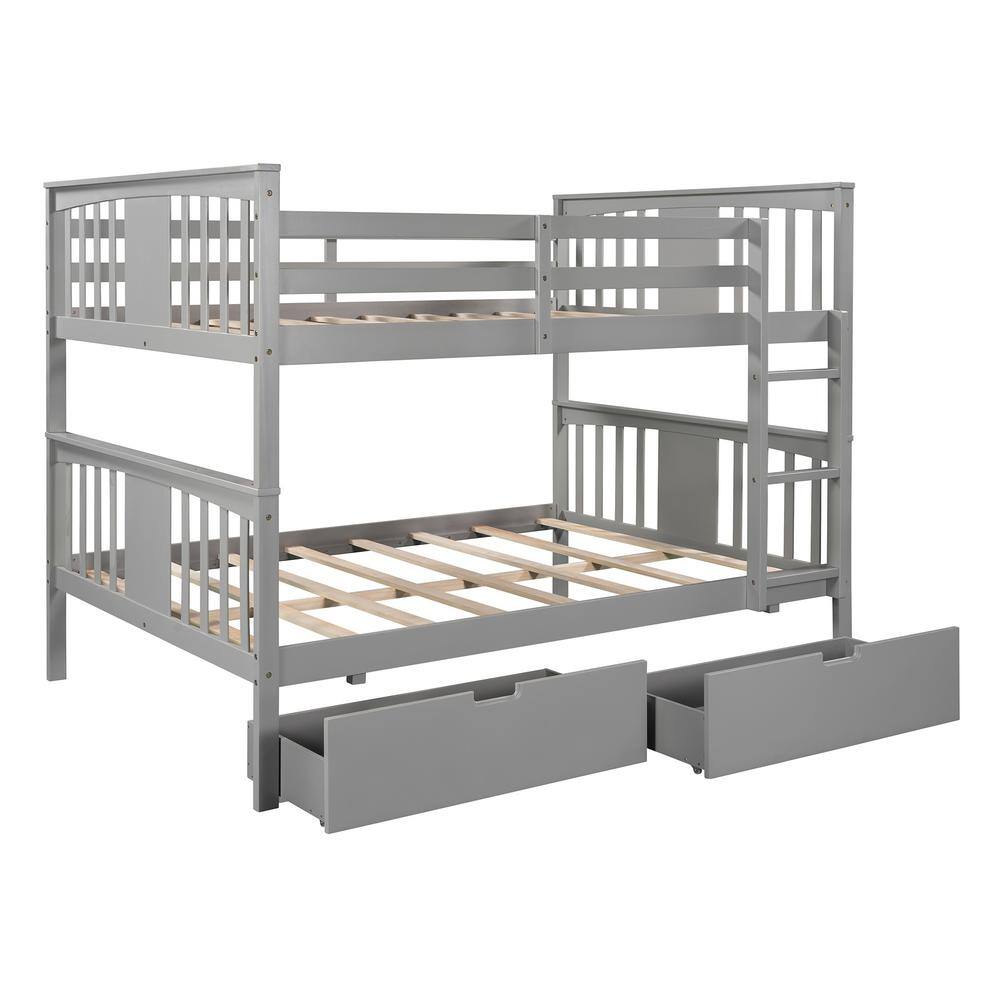 Qualler Gray Full Over Full Bunk Bed with Drawers and Ladder