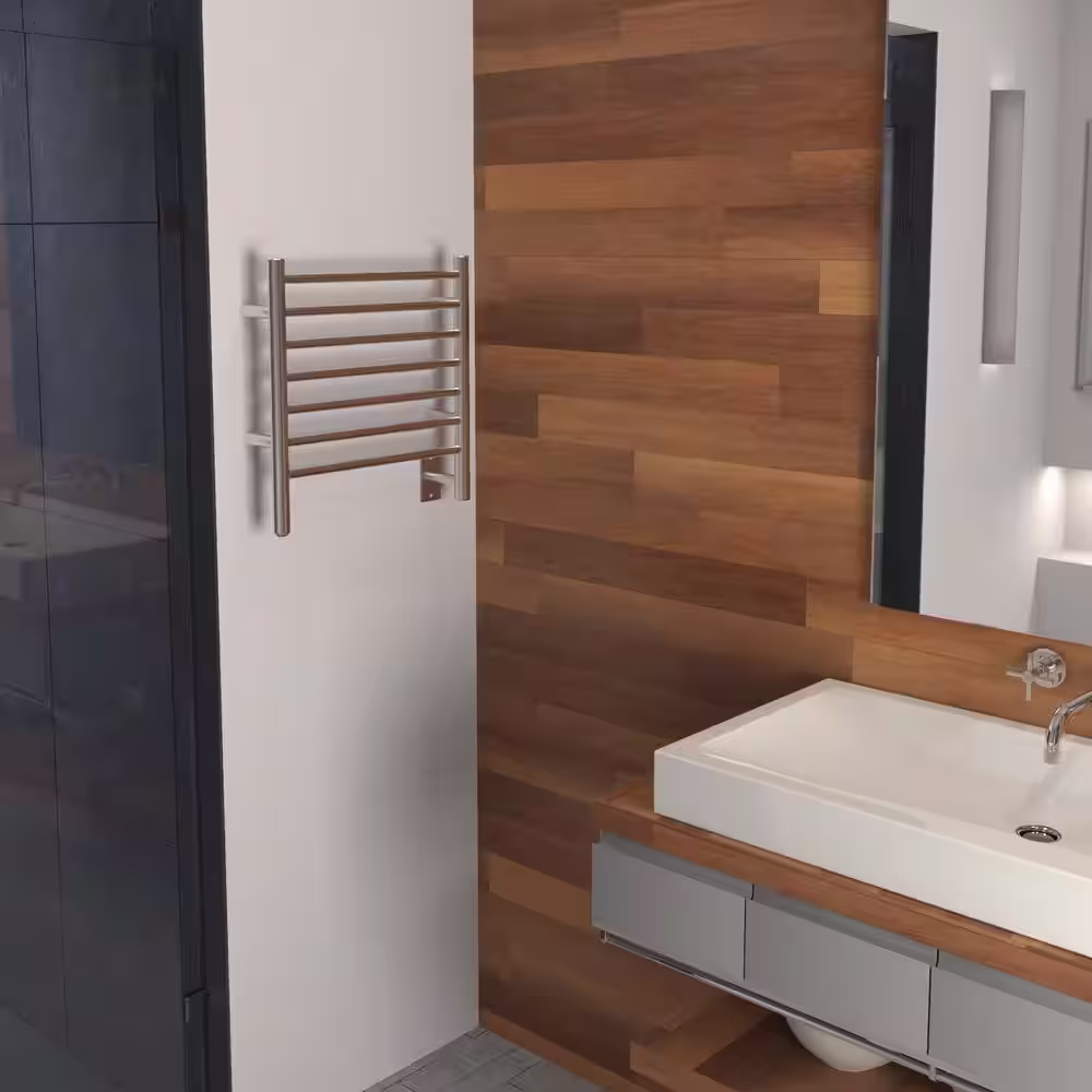Amba Radiant Small 7-Bar Plug-in with Hardwired kit Electric Towel Warmer in Brushed Stainless Steel