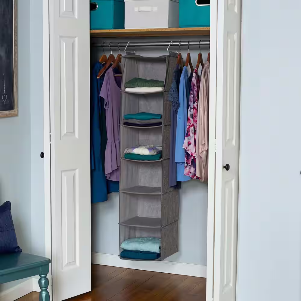 HOUSEHOLD ESSENTIALS 50 in. H 2-Pair Medium Gray Fabric Hanging Shoe Organizer