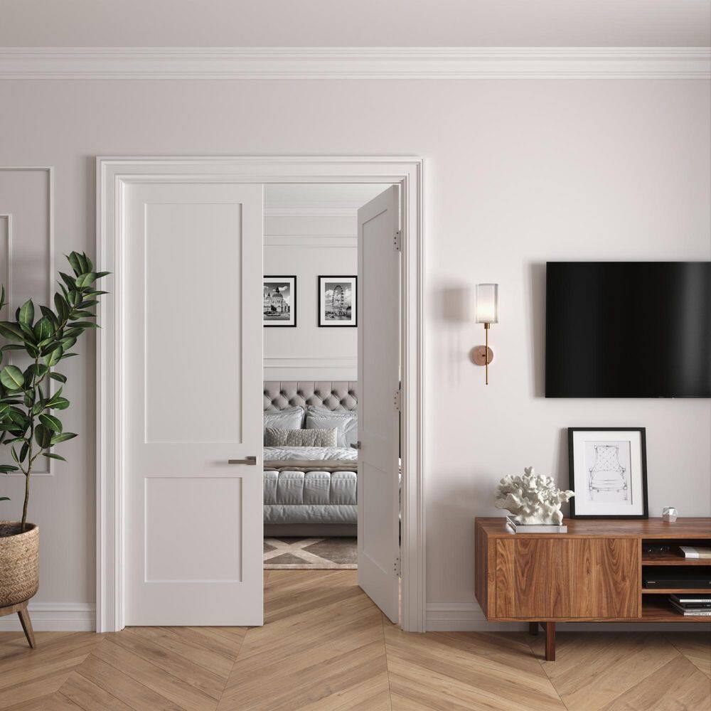 RESO 64 in. x 96 in. Bi-Parting Solid Core Primed White Composite Wood Double Pre-hung interior French Door Oil Bronze Hinges