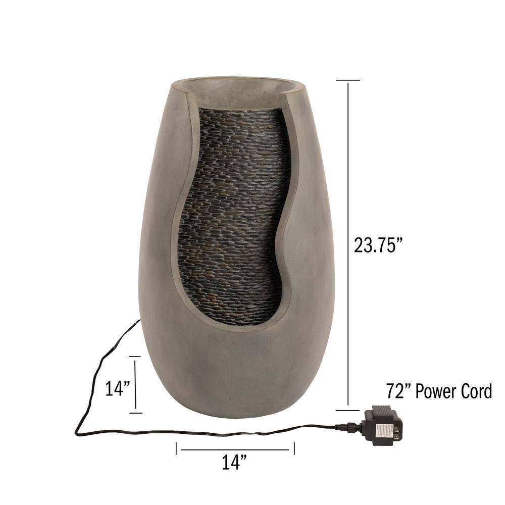 Pure Garden 14 in. Modern Decorative Concrete Pot Cascading Outdoor Zen Water Fountain