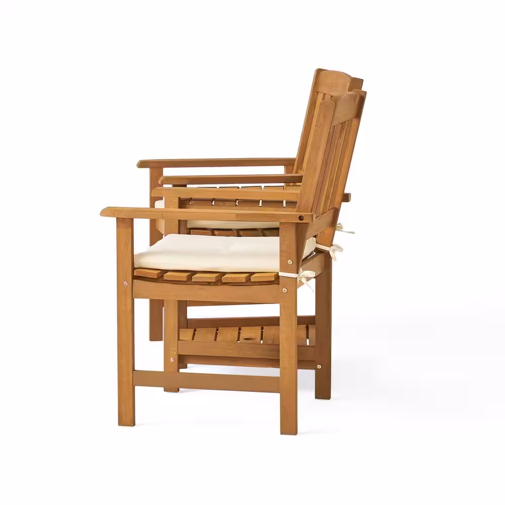 Noble House Cala Cream and Honey Oak 2-Piece Meranti Patio Deep Seating Set with Cream Cushions