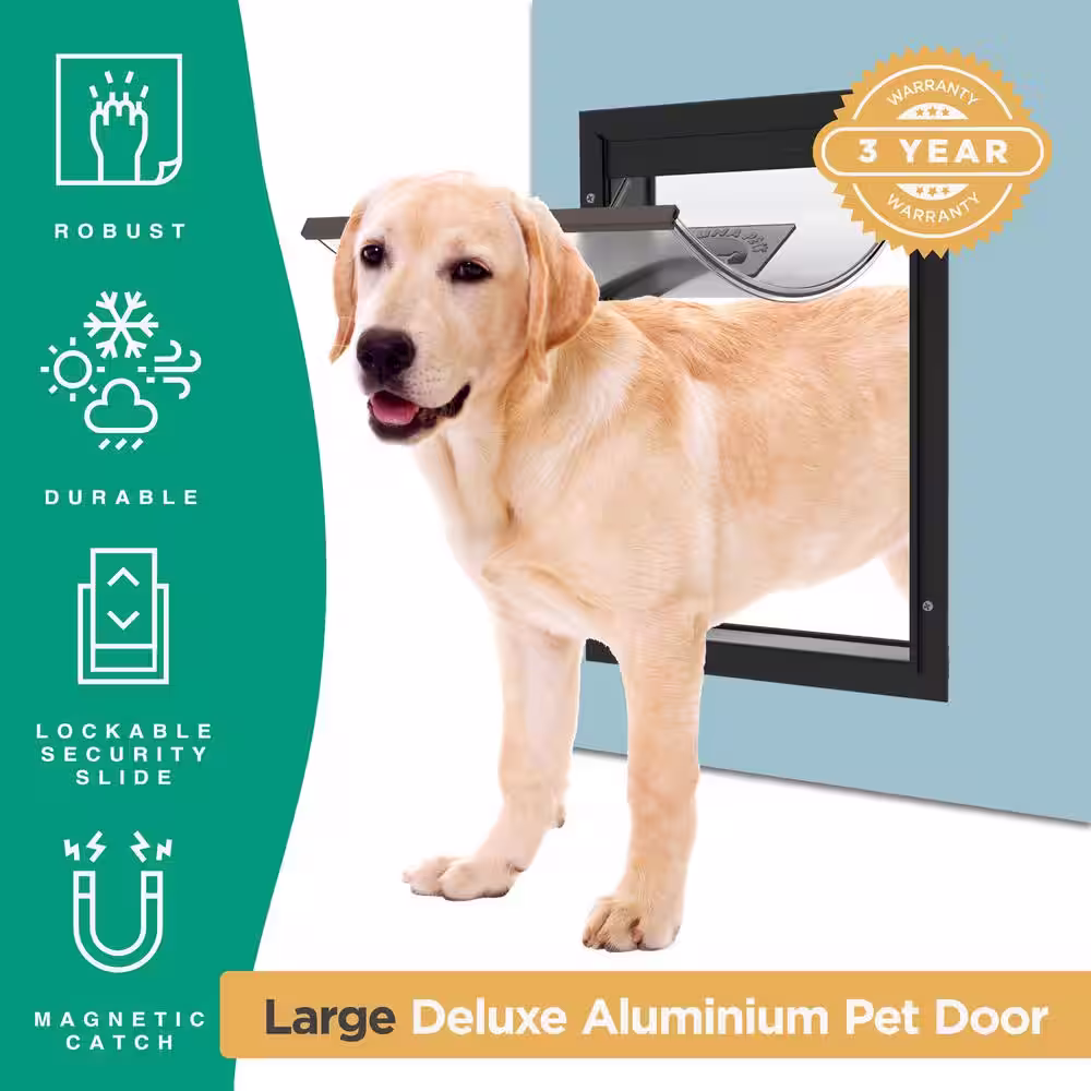 Hakuna Pets Large Deluxe Aluminum Pet Door for Dogs, Adjustable Tunnel for Walls and Screens up to 2.8 in.