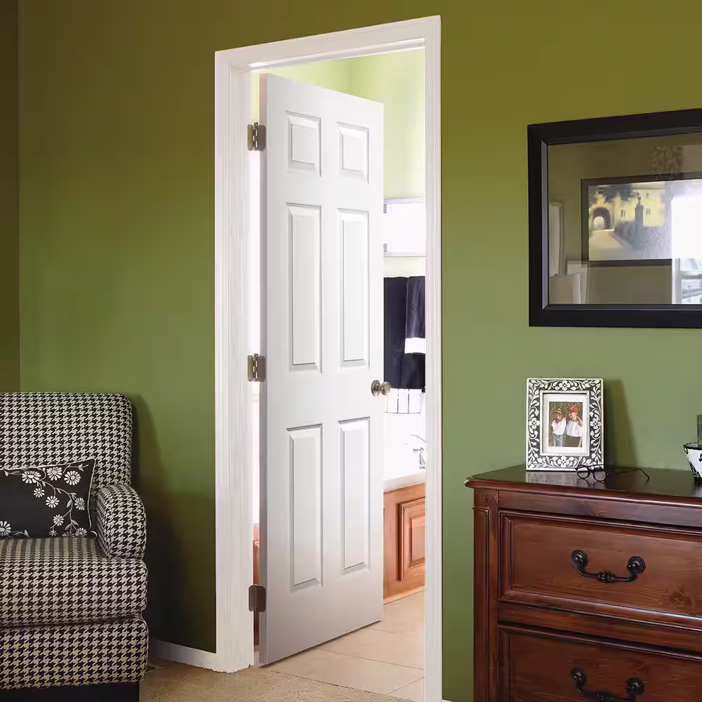 Steves & Sons 30 in. x 80 in. 6 Panel Single Bore Solid Core White Primed Wood Interior Door Slab