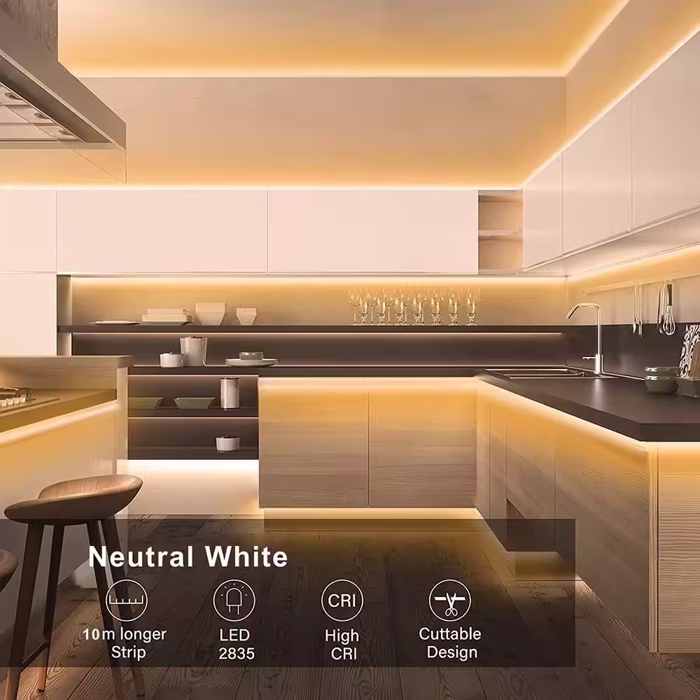 Commercial Electric 32 ft. Indoor/Outdoor Cuttable Non Re-Linkable Neutral White Strip Light Kit