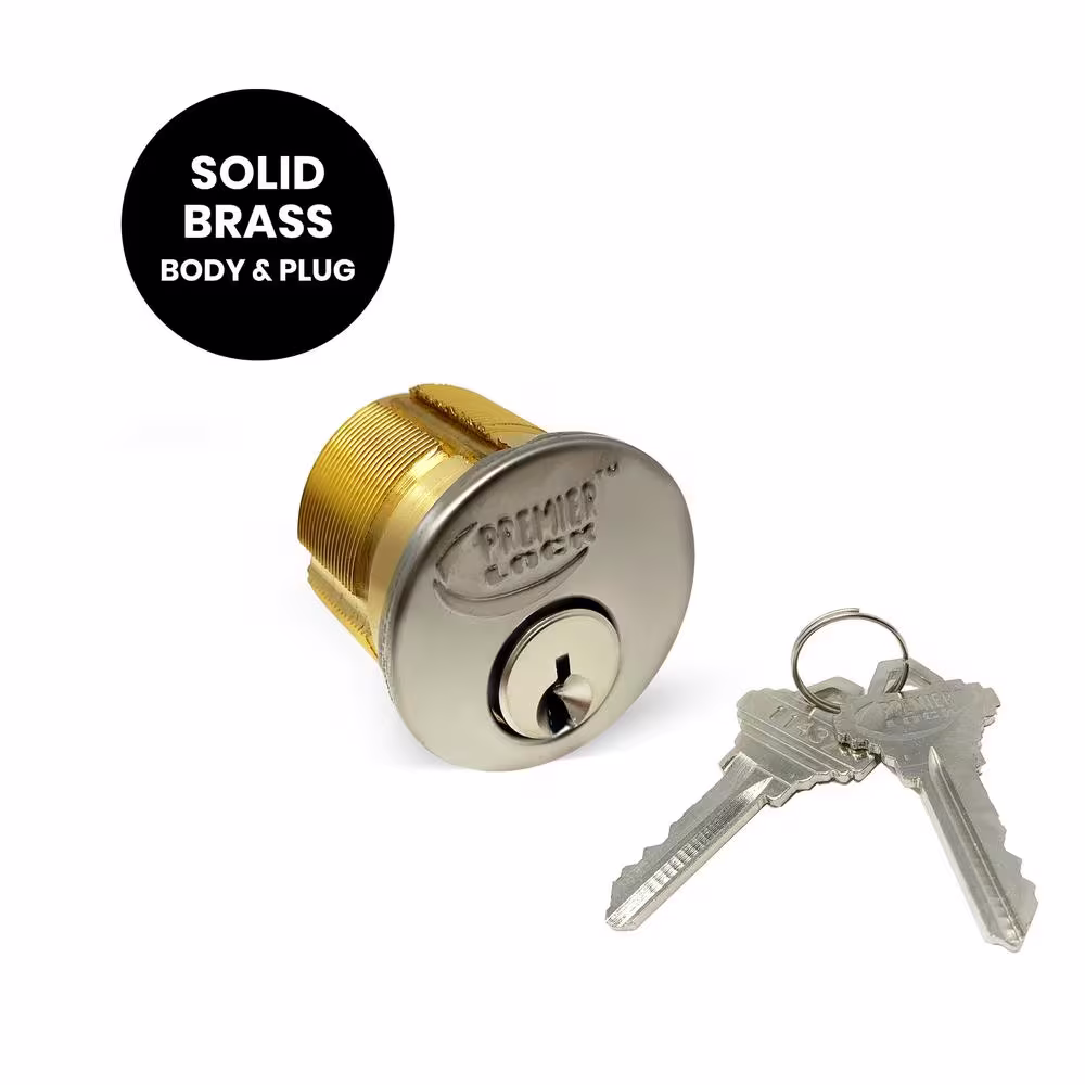 Premier Lock 1-1/2 in. Solid Brass Mortise Cylinder with Stainless Steel Finish, SC1