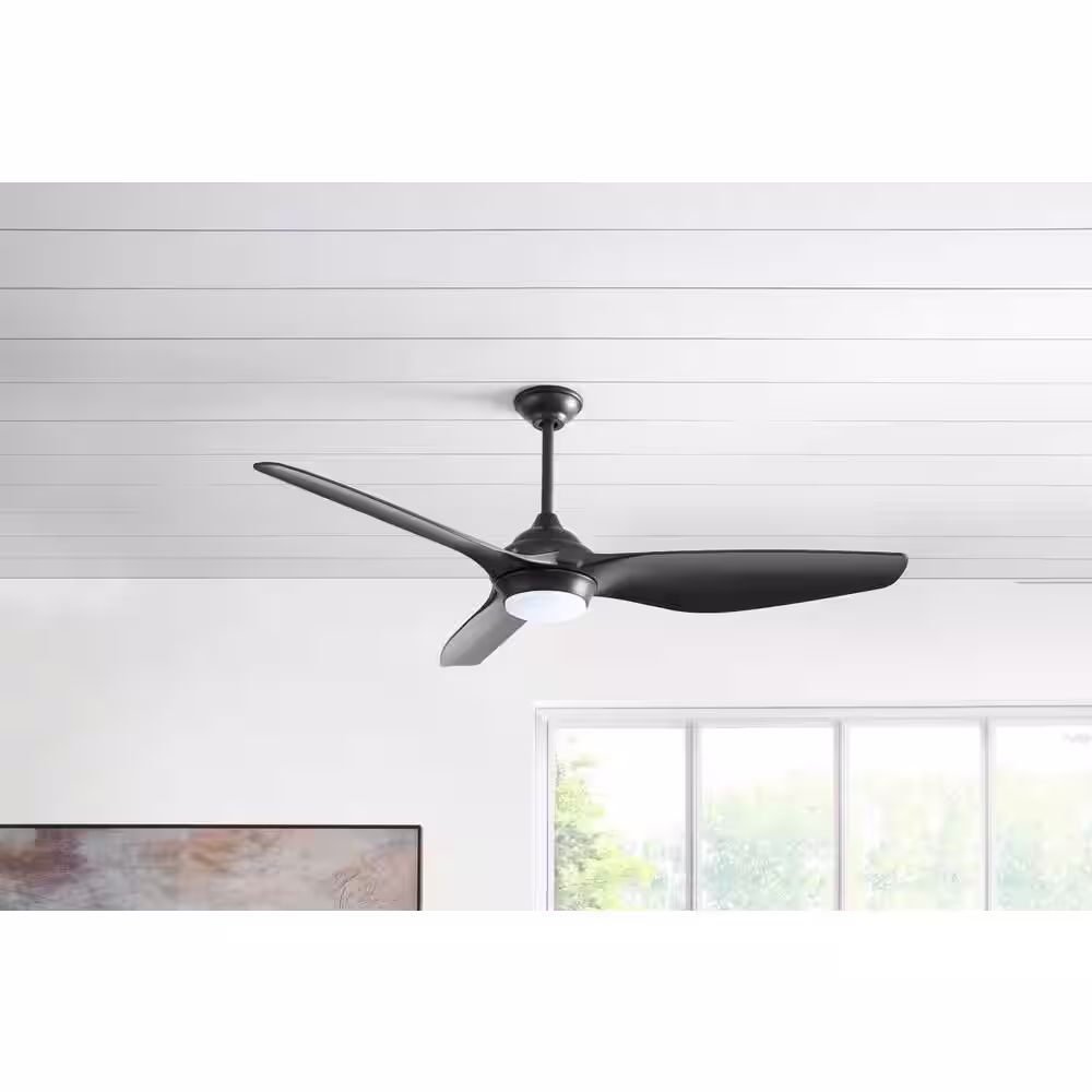 Home Decorators Collection Bachton 60 in. Integrated LED DC Motor Matte Black Ceiling Fan with Light and Remote Control
