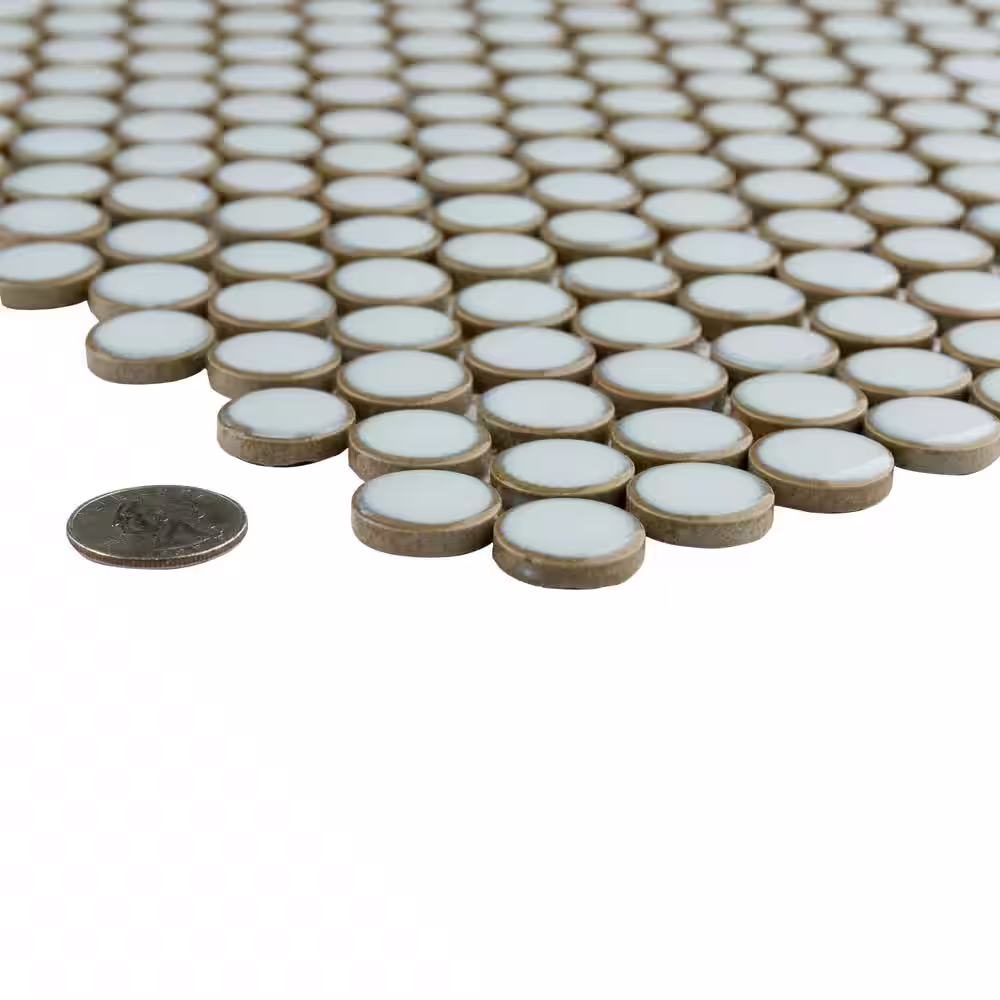 Merola Tile Hudson Penny Round Silk White 12 in. x 12-5/8 in. Porcelain Mosaic Tile (10.7 sq. ft./Case)