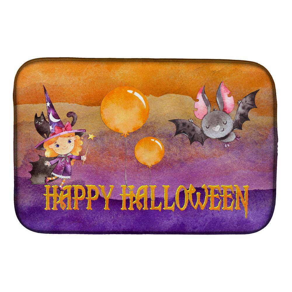Caroline's Treasures 14 in. x 21 in. Halloween Little Witch and Bat Dish Drying Mat