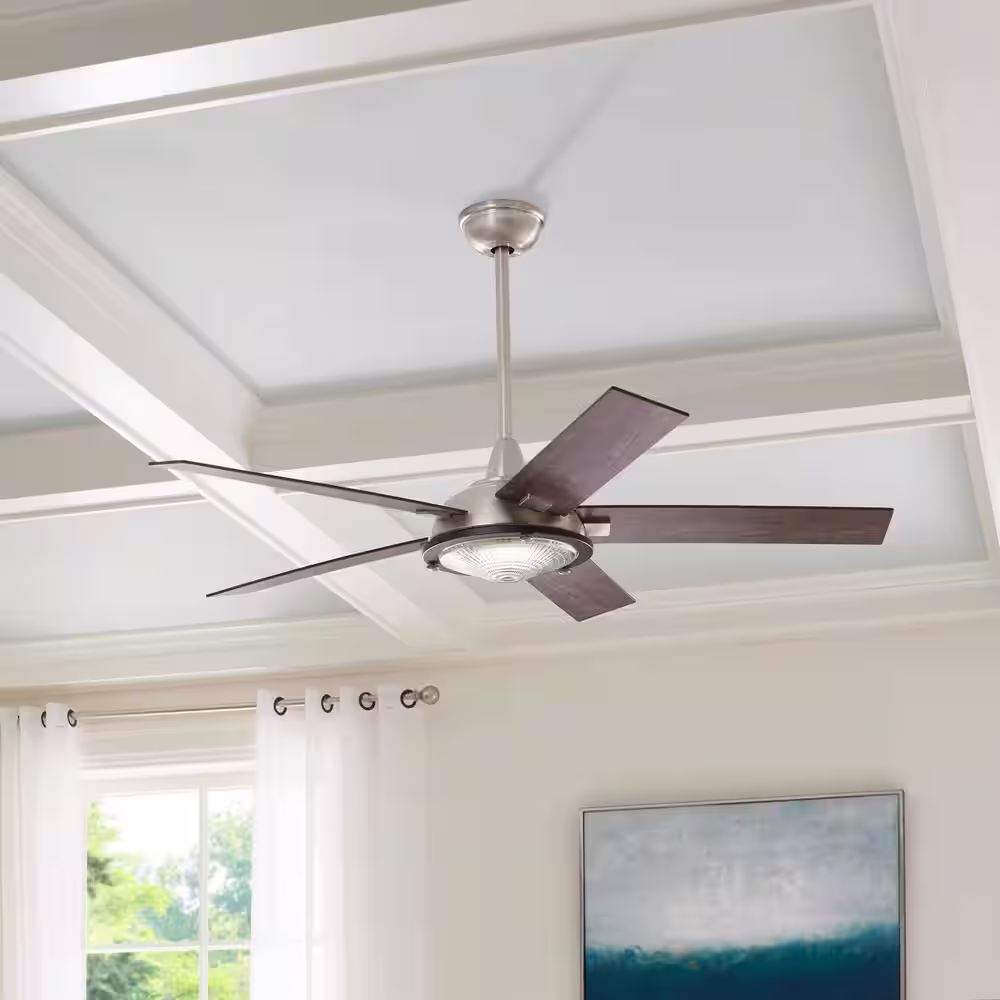 Home Decorators Collection MeriendaÂ 56 in. LED Brushed Nickel Ceiling Fan with Light