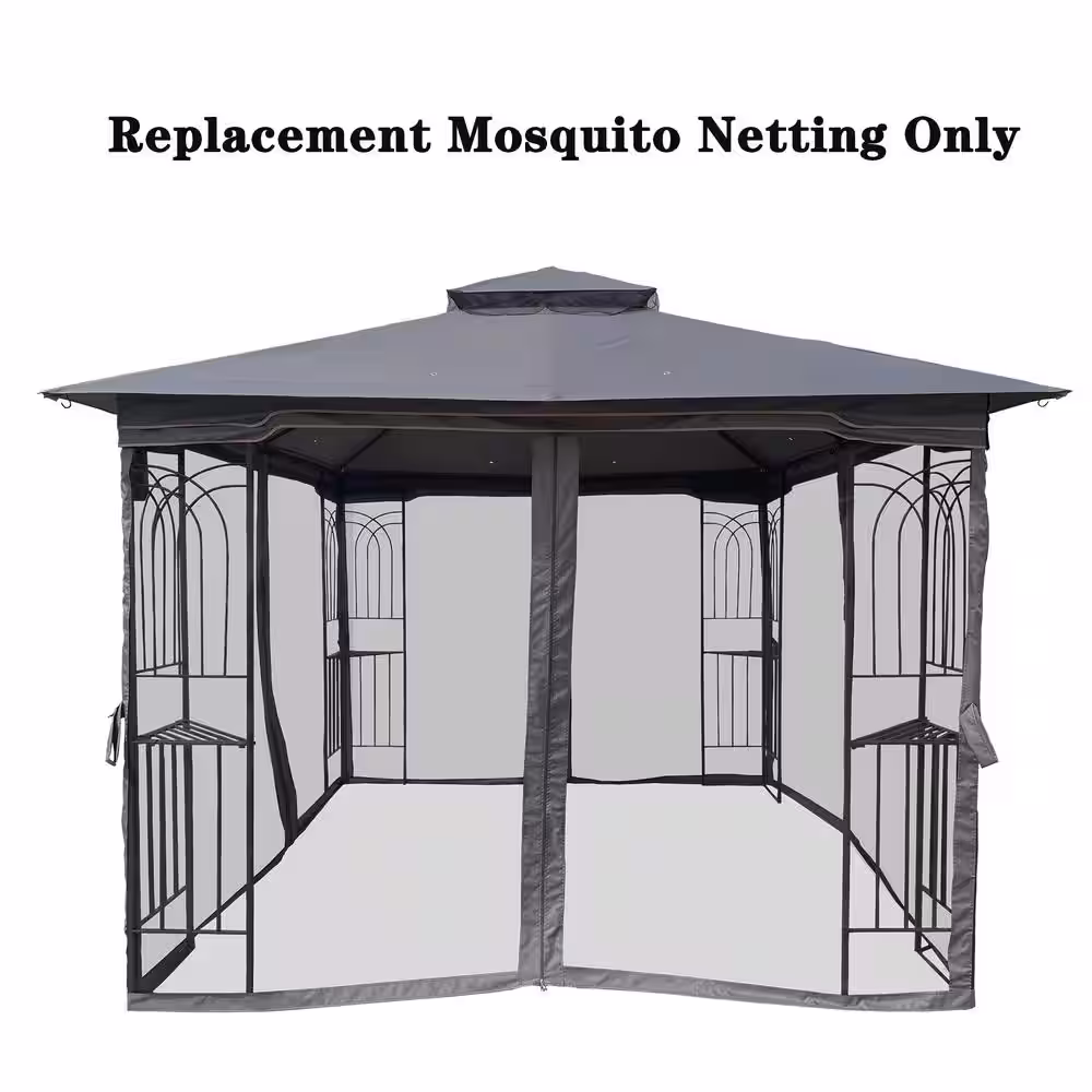 None 10 x 10 Ft. Black Outdoor Gazebo Replacement Mosquito Netting with Zippers Mesh Sidewalls for Sun Shelter Canopy Tent