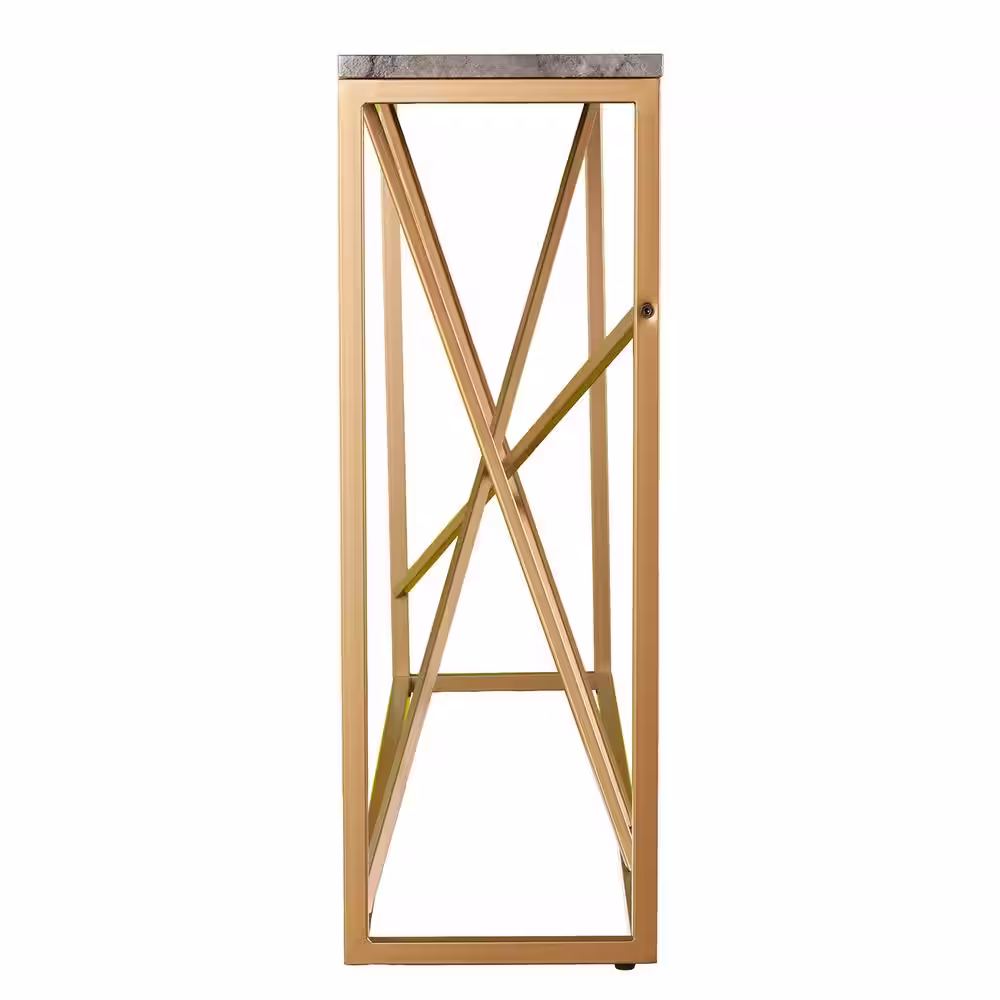 Southern Enterprises Salla 52 in. Gold/Gray Faux Marble Standard Rectangle Composite Console Table