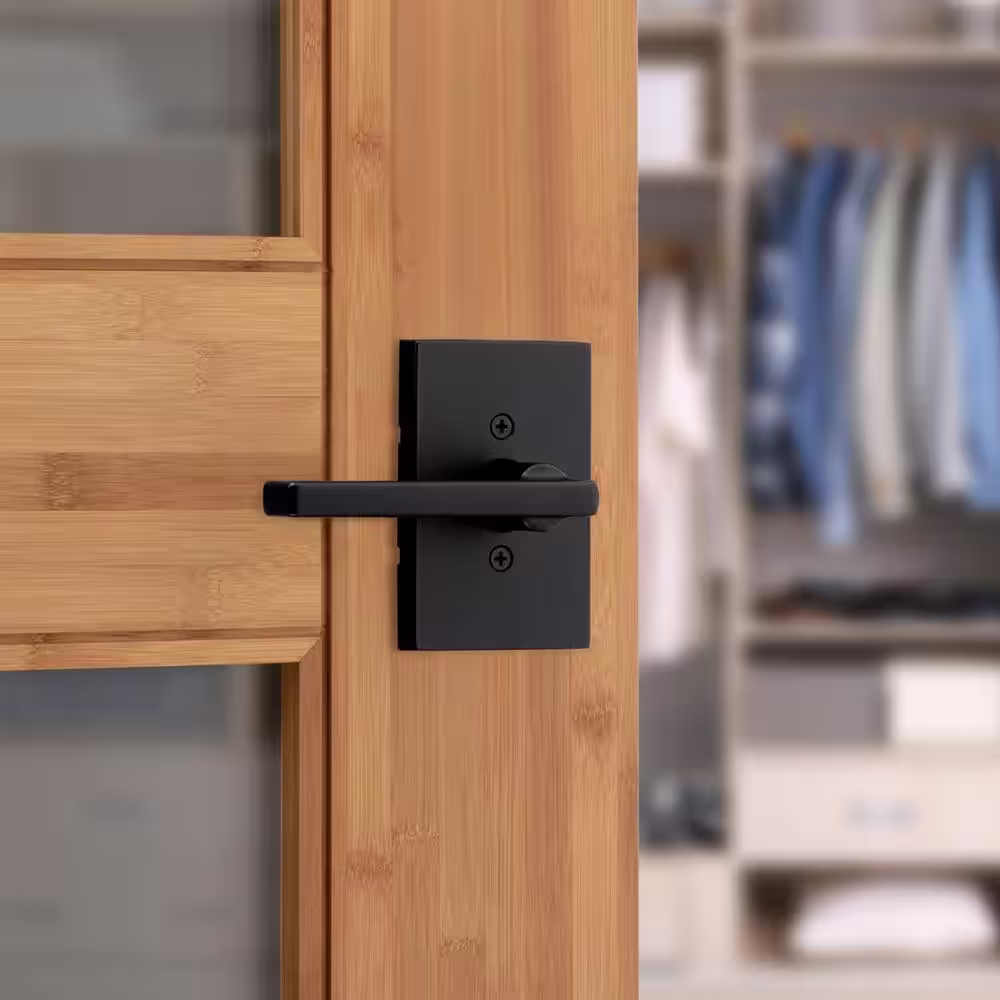 Kwikset Halifax Rectangle Rose Matte Black Dummy Door Lever with Microban