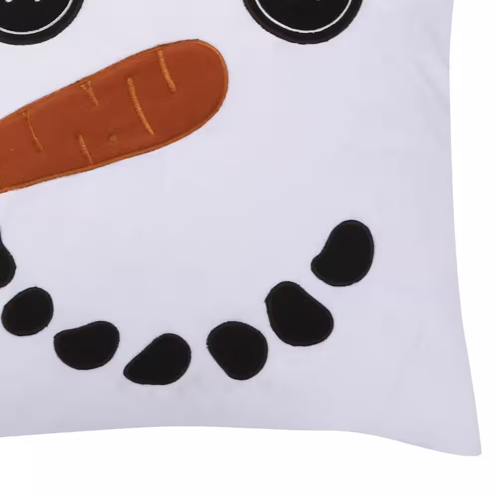 None Northern Star White Snowman Face Appliqued 18 in. x 18 in. Throw Pillow