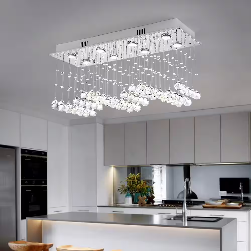 Maxax Albany 8-Light Clear/Chrome Unique Tiered Chandelier with Crystal Accents