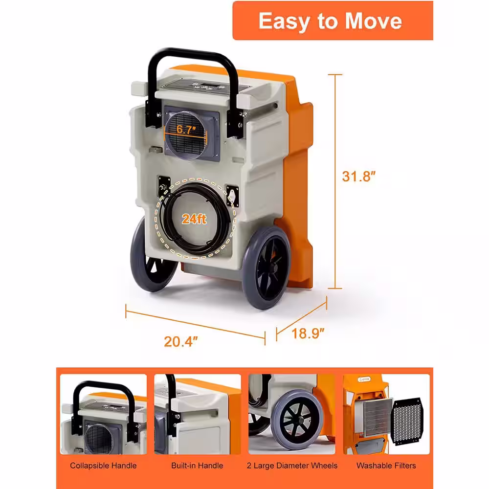 None 190 pt. 7500 sq. ft. Commercial Dehumidifiers in Orange for Basement, Garage, Warehouse, with Drain Hose and Pump