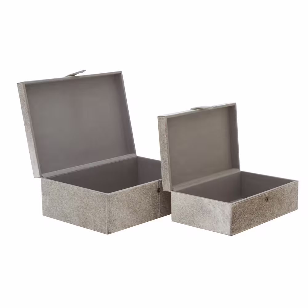 Litton Lane Rectangle Leather Handmade Box with Hinged Lid (Set of 2)