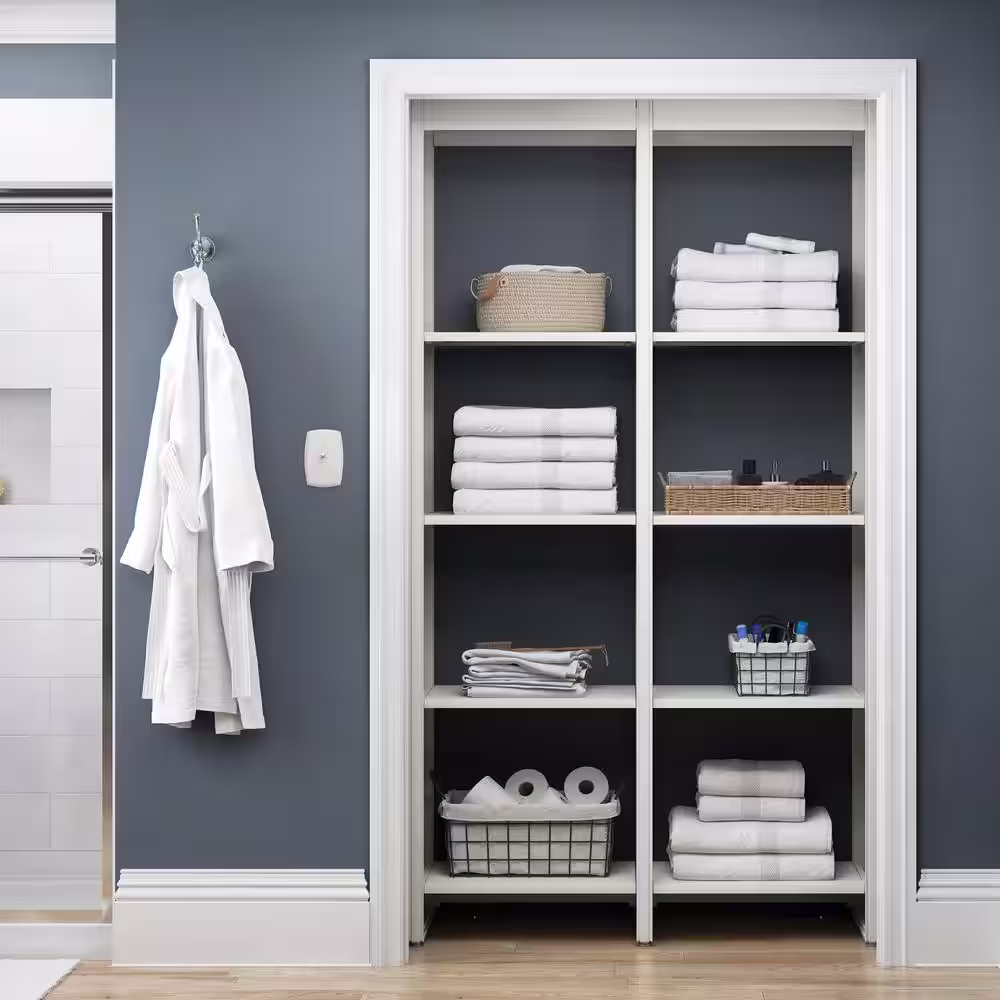 CLOSETS By LIBERTY 46.5 in. W White Adjustable Tower Wood Closet System with 10 Shelves
