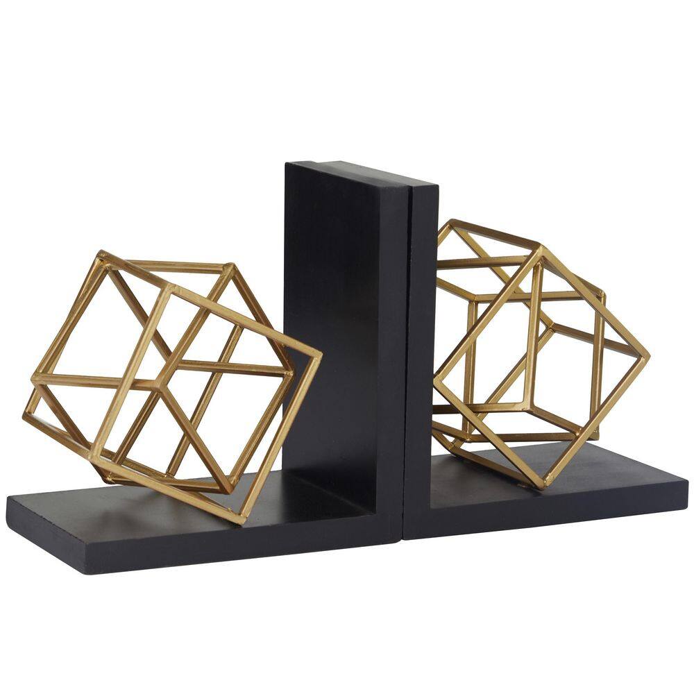Novogratz Gold Stainless Steel Modern Cube Bookends 8 in. x 8 in. (Set of 2)