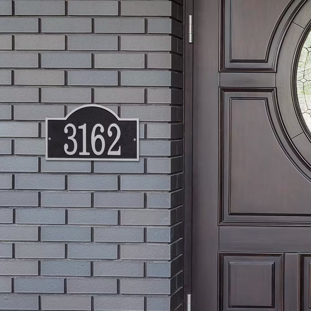 Whitehall Products Fast and Easy Arch House Number Plaque, Black/Silver